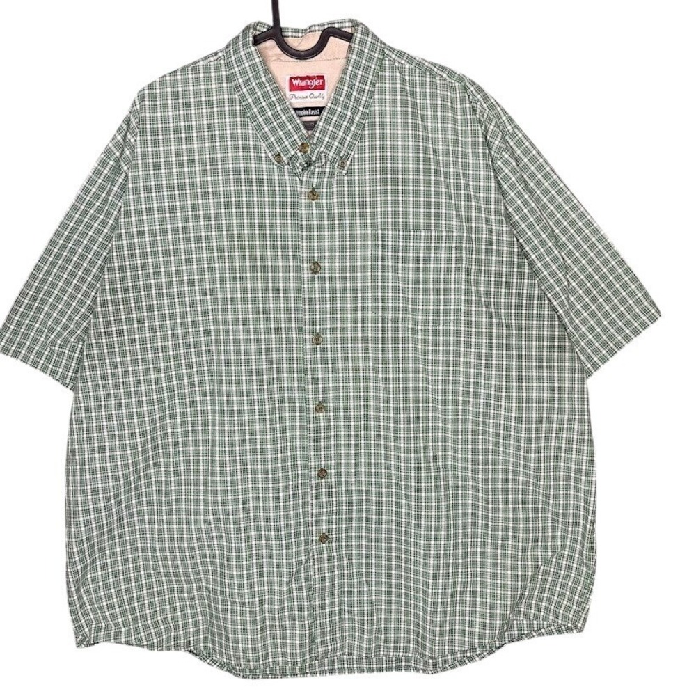 Wrangler Men Plaid Short Sleeve Button Down Shirt 2XL Green Wrinkle Resist
